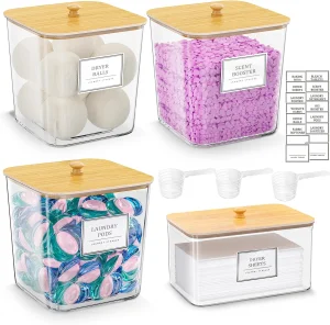 Large Organizer Clear Laundry Room Organization Detergent Powder Container Laundry Pods Storage Container With Bamboo Lid