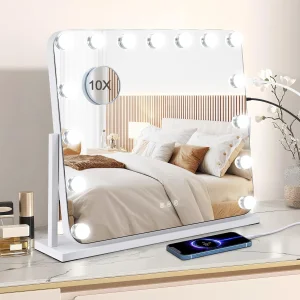 Wholesale HollywoodMirror 360 Rotation Table Top Sensor Lighted Vanity Mirror Set Cosmetic Makeup Mirror 3 Color Personalized
