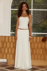 Elegant Women Resort Wear White Lace Halter Top Lace Maxi Skirt