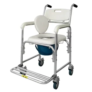 Moving 3-in-1 Commode Wheelchair Bedside Toilet &amp; Shower Seat Bathroom Rolling Chair Elderly