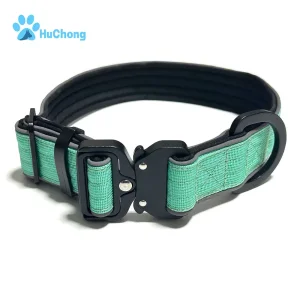 Coleira de Cão Tática Refletiva Confortável com Almofada, Fivela de Metal Ajustável de Luxo com Liberação Rápida e Logotipo