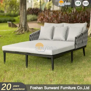 Customizable Beach Sunbed Garden Hotel Furniture Resort Villa Project Outdoor Modern Leisure Sofa Bed Polyester Belt Rope Daybed