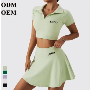 Women Tennis Skirts Sport Bra Sets High Waisted Golf Skorts Skirt One Shoulder Sports Bra Running Workout Activewear
