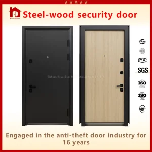 Exterior Steel Interior Wood Security Door, Dual-Lock System with Grade C Lock Cylinder, High-End Villa &amp; Apartment Entry Door, Composite Material