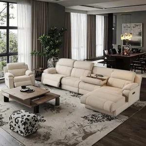 Modern Luxury Genuine Leather Wood Sofa Set Sectional Modular L-Shaped Corner Adjustable Height Living Room