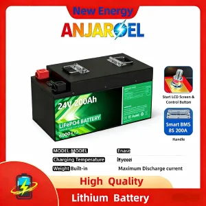 Célula de Lítio 24V 200ah LiFePO4 Bateria, IP65 Design à Prova d'Água para Uso Marinho e Externo