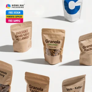 Eco-Friendly Biodegradable Moisture Proof Stand Pouch Food Bags for Bakery Chewing Gum Pet Food Takeaway Retail Packaging