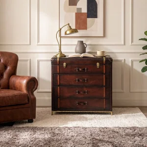Vintage Retro American Steamer Trunk Chest with 3 Drawers for Living Room