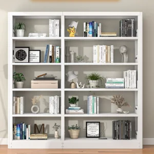 Factory Direct Metal Frame Double Sided 5 Shelves Library School Office Furniture Bookcase Bookshelves