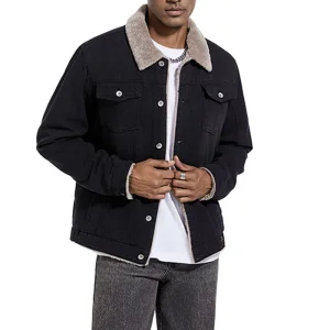 Men's Thick Outerwear Sherpa Lined Winter Warm Classic Fashion Button up Denim Jacket