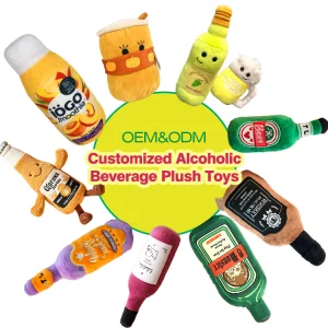 Custom Interactive Plush Toy Printed Beer Bottle Shape Toy Dog Bite Resistant Clean Teeth Chew Toy