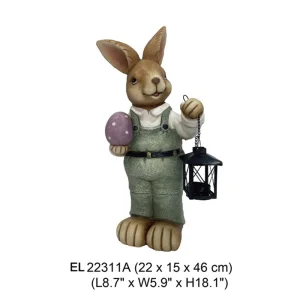 China Handmade Standing Rabbit Holding Lantern Garden Decoration