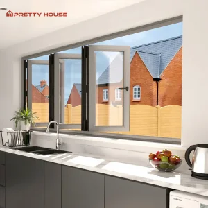 Aluminum Energy Efficient Sliding Bi-Fold Window Triple Tempered Glass for Home