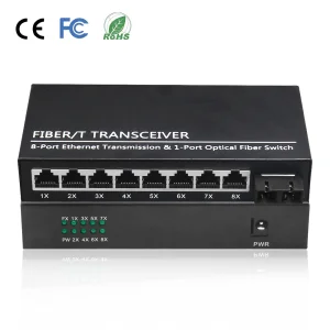 High Quality 8 Port Self-adaptive RJ45 Gigabit Fiber Media Converter 10/100/1000Mbps 20km Single Mode SC for CCTV System