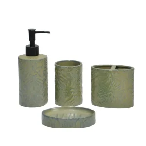 jiashun Classical Embossed Floral Pattern Green Ceramic Bathroom Accessories Set Exporter, Exporters