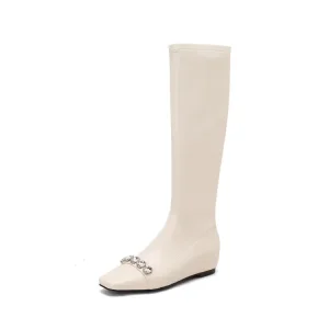 Custom Square Western Fleece-Lined Knee High Wedge Heel Boots