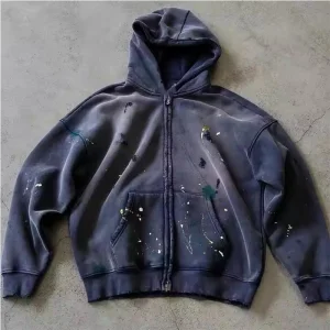 Acid Wash Double Zipper Hoodie