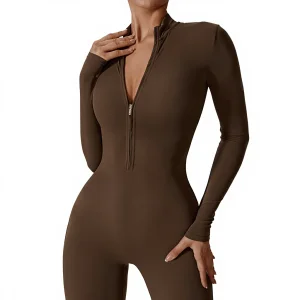 Yali European American Spandex/Nylon Zipper Solid Long-Sleeved Sweat-Wicking Yoga Suit 2-Piece Set High-Intensity Fitness