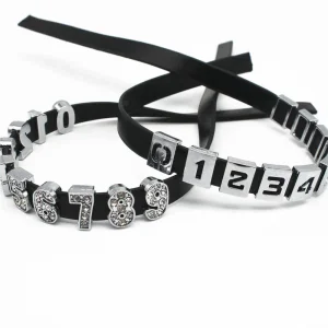 Wholesale 0-9 Full Rhinestone Slide Hollow Metal Number Charm Beads Fit 8mm Dly Belt Bracelet