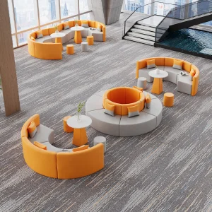 Public Area Modular Sectional Sofa Set with Synthetic Leather High-Density Sponge Modern Design for Commercial Use Living Room