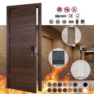 Foshan Fire Door Factory Custom Hotel Room Fire Doors Interior Engineered CE 60 Mins Fire Timber Walnut Fireproof Door