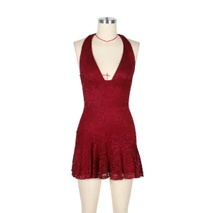 Vestido de Renda com Decote em V Profundo Antibacteriano para Mulheres para Encontros