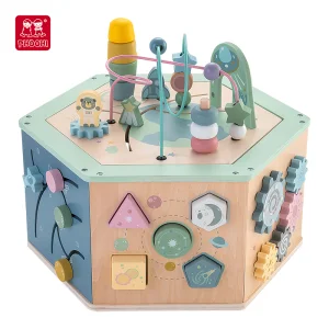 PHOOHI Multi Functional Wooden Activity Cube Montessori Preschool Toys Wooden Education Toys for Kids