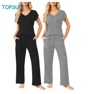 2 Conjunto de Pijamas para Mujeres de Manga Corta con Pantalones, Sets de Lounge Impresos Súper Suaves