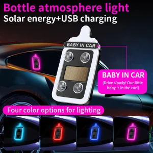 New YFL Solar Car LED Triangle Window Baby Milk Bottle Light-Ambient USB Rechargeable Auto Decoration Lamp