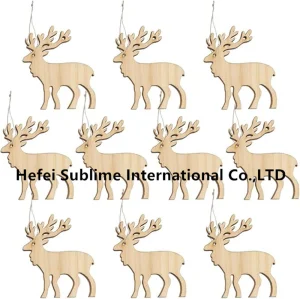 Wooden Christmas Ornaments Elk Reindeer Xmas Tree Pendants Holiday Decoration