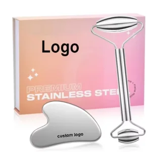 Wholesale Custom Spa Gift Body Facial Massage Hand-Held Diffuser Gua Sha Tool Skin Care Stainless Steel Face Roller Set