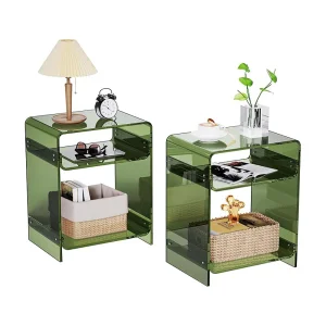 Modern Acrylic End Table with Storage Shelf