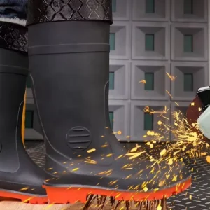 Zapatos de trabajo para hombres con punta de acero de goma, a prueba de perforaciones, impermeables, antideslizantes, para exteriores, resistentes a ácidos y álcalis, calzado industrial de seguridad