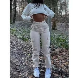 Slim Vintage Y2k Streetwear Elastic Wide Leg Trousers Fashion Jeans Women High Waist Casual Baggy Pants Straight Leg Cargo Pants