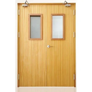 Industrial Fireproof Fire Entrance Steel Frame Wood PVC Laminated Fire Prevention Security Safety Solid Wooden Fire Rated Natural Wood Doors
