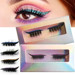 Self-Adhesive Natural Thick False Eyelash Cat Eye Beauty Sticker Glitter Shining Eyeliner Lazy Faux Mink Lashes With Eyeshadow