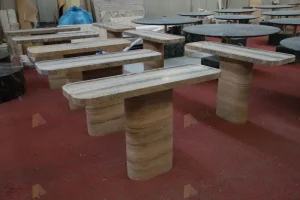 New Design Customized Furniture Console Table Century Antique Luxury Marble Stone Natural Silver Beige Travertine Coffee Table for The Hallway Modern House