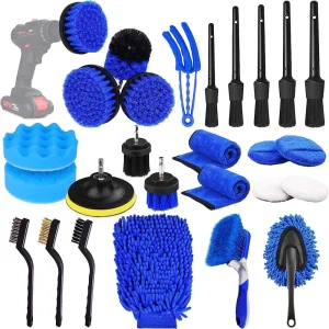 26PCS Kit de Limpeza de Carro Ecológico Conjunto de Escovas de Limpeza Profissional para Carro Luvas de Lavagem de Microfibra Escovas de Limpeza de Pneus e Rodas