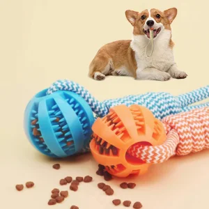 Durable Braided Rope And Rubber Ball Pet Chew Toys For Teething Puppies Plush Gift For Cats For Playing