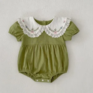 1 PCS Custom Label Floral 100% Cotton Romper Summer Newborn Infant Toddler Dress Girls Baby Bodysuit