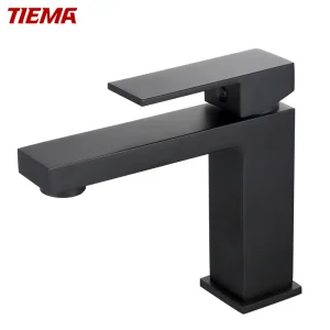 Tiema Deck Mounted Brass Wash Black Water Bathroom Basin Mixer Faucets
