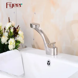 Fyeer Brushed Finish Shake Shaped Basin Mixer Tap