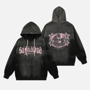 Custom Oversized Cotton 3D Puff Printing Zipper Hoodies Zip up Acid Wash Hoodie Vintage Sun Faded Hoodie for Men