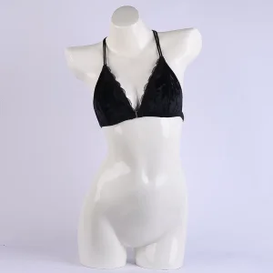 Black Velvet Lace Halter Bra Romantic Feminine Special Occasion Lingerie Underwear