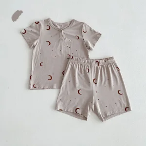 Conjunto de pijamas para niños de dos piezas de tela de bambú personalizada de fábrica, alta calidad, cómodo y suave, ropa para bebés