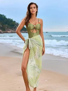 2026 Hot Selling Women's Customizable Beachwear Set by Apparel Factory - One-Piece Cut-Out Bandeau Swimsuit Cover-Up Skirt