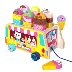 Cross-border Wooden Children's Ice Cream Cart Toy Shape Color Recognition Matching Pretend Play Early Education
