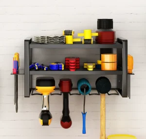 Wall-mounted Metal Tool Storage Rack Adjustable Drill Bit and Screwdriver Organizer with Charging Station