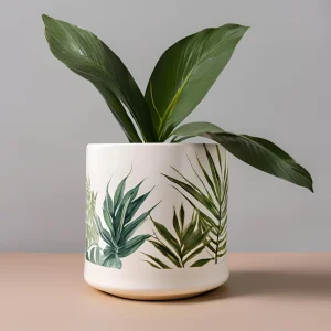 Wholesale Indoor Ceramic Flower Pot with Tropical Leaf Pattern - Decorative Planter for Home & Office VDLK1810 Factory, Factories