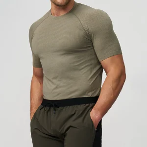 Men Fitness Muscle Shaping Compression Shirt Solid Color Outdoor Running Seamless Short Sleeve Custom T Shirt
